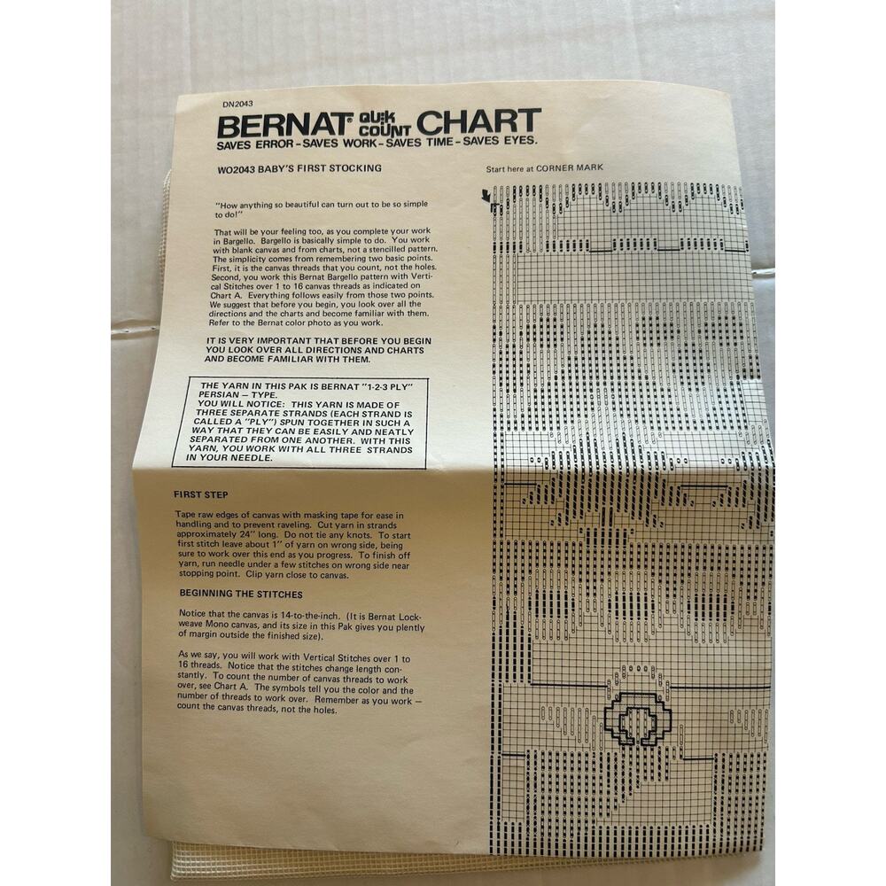Vtg Bernat Baby's First Stocking Kit Quick Stitch 9x15 Pastel Christmas Stocking - Picture 4 of 6
